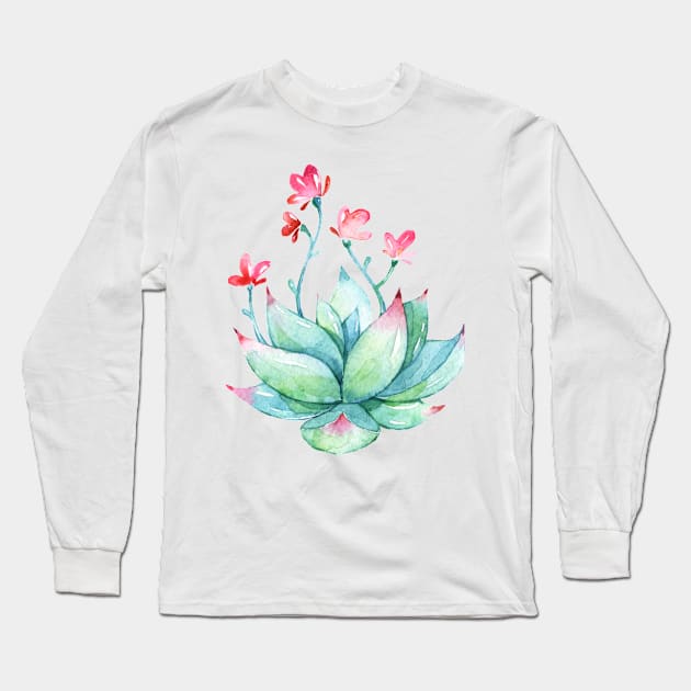 Watercolor Succulent sticker Long Sleeve T-Shirt by SouthPrints